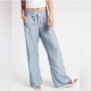 Athleta Women’s Cabo Linen Wide Leg Pant Chambray Blue sz 12P